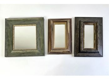Trio Of Petite Decorative Mirrors With Wooden Frames