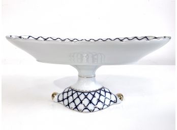 Beautiful Porcelain Pedestal Dish In Navy & Gold