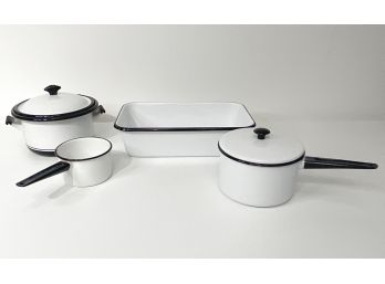 Assortment Of Vintage Black And White Enamel Cookware
