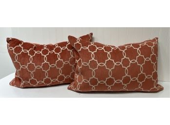 Velvet Brick And Beige Geometric Print Throw Pillows