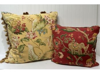 Vintage Botanical Fringed Pillow And Elegant Elephant Pillow