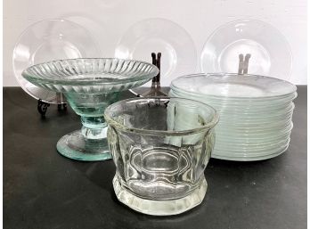 Large Collection Of Clear Glass Salad Plates And Other Serving Pieces