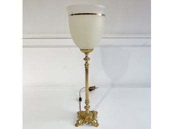 Ornate Brass Table Lamp With Glass Shade