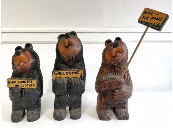 Trio Of Carved Wooden Bears