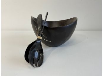 Haitian Wooden Salad Bowl With Servers