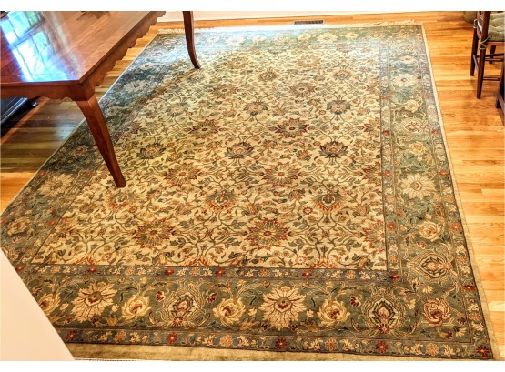 Massive Green And Beige Area Rug With A Lattice Floral Pattern - Exceptional Quality- 9x12'