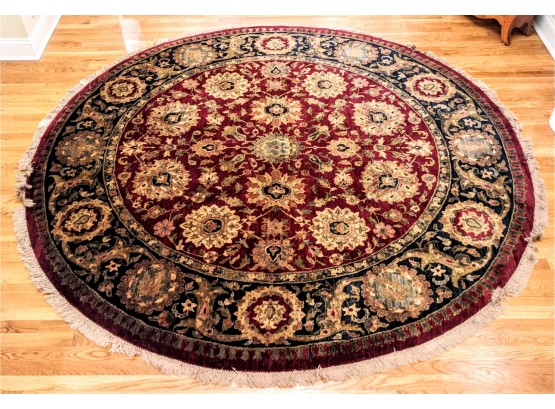 Deep Red Fringed Round Area Rug - 8'