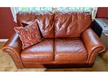 Soft Rich Brown Leather Love Seat Very Comfortable - 3x3x5'