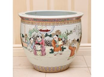 Asian Watercolor Enameled Porcelain Jardiniere