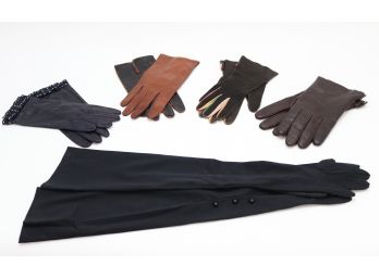 Sets Of 5 Women Leather And Fabric Gloves