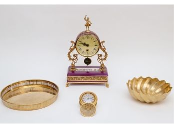 Pair Of Clocks With A Brass Tray And Brass Bowl
