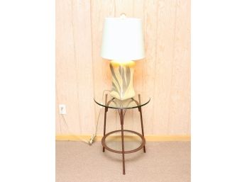 Modern Mid Century Weighted Wrought Iron Cocktail Table With Lamp