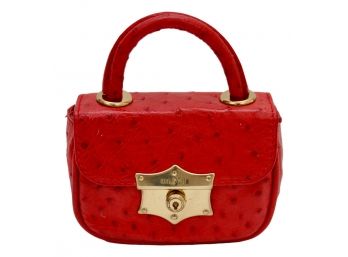 GOLD PHEIL Ostrich Leather Mini Handbag 5 W X 2D 5 1/2H