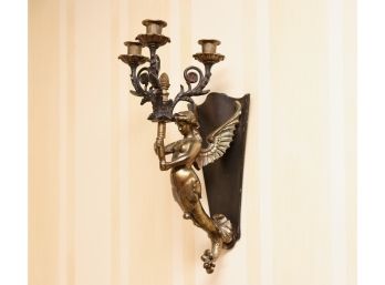 Pair Of BRONZE 3 Arm Candelabra Wall Sconces