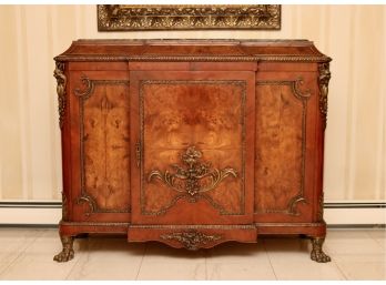 French Brass And Burl Wood Sideboard