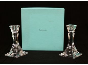 TIFFANY & CO. Pair Of Square Crystal Candle Holders