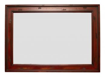Handsome And Sleek Chinese Red Wood Beveled Wall Mirror