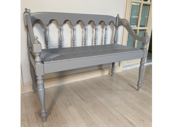 Grey Painted Bench With Rush Seat W/ Calvin Klein Pillow