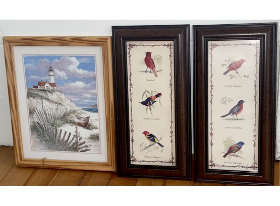 Lot Of 3 Miscellaneous Prints Birds, Lighthouse