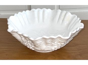 White Vintage Milk Glass Bowl With Grape Pattern