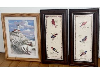 Lot Of 3 Miscellaneous Prints Birds, Lighthouse