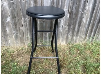 Foldable Black Metal Stool With Padded Seat
