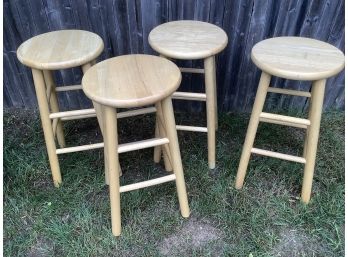 Lot Of Four Wooden Stools As Pictured