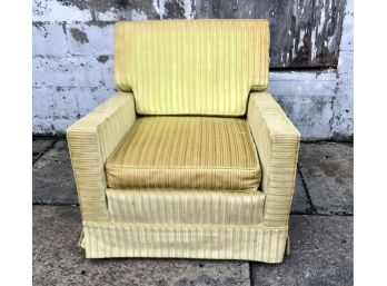 Mid Century Yellow Lounge Chair With Skirt & Wooden Legs
