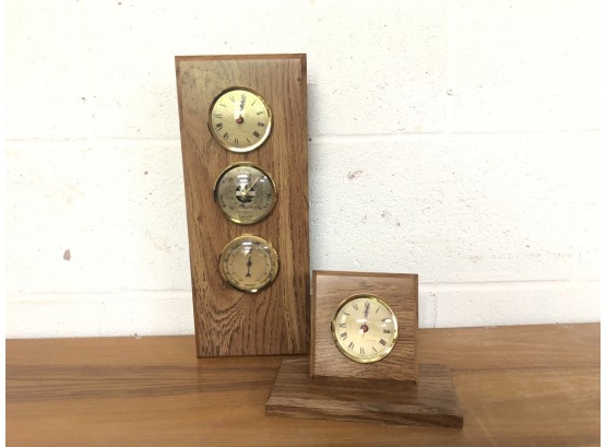 Handmade Wood Craft Clock And Barometer
