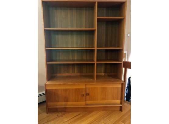 Mid Century Style Book Case With Sliding Door Cabinets At Base