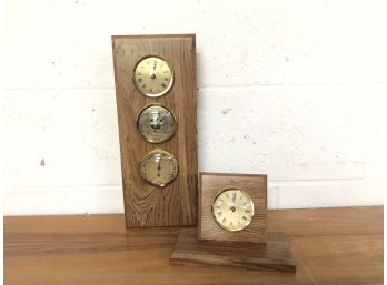 Handmade Wood Craft Clock And Barometer