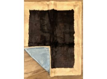 Mink Baby Blanket With Blue Silk Lining - Vintage - 35x29