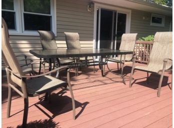 42x72 Aluminums Outdoor Table With Glass Top W/ 6 Chairs