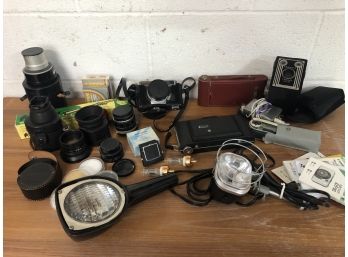 Assorted Vintage Cameras And Equipment