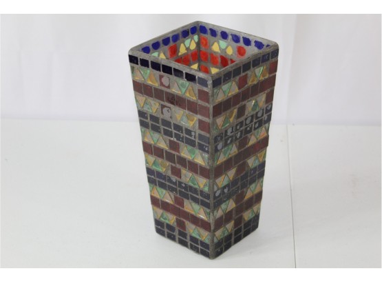 Mosaic Colored Glass Vase Or Candle Holder