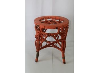 Painted Wood And Wicker Stand