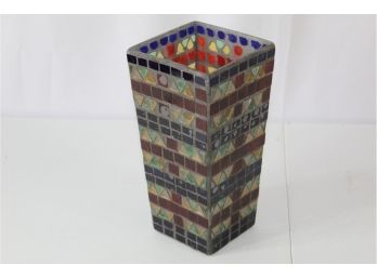 Mosaic Colored Glass Vase Or Candle Holder