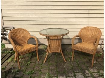 3 Piece Resin Wicker Outdoor Patio Set - Glass Top, Natural Color