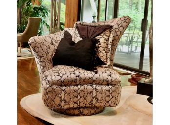 Shimmery Snakeskin Print Upholstered  Channel Swivel Club Chair 2 Of 2