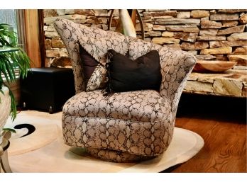 Shimmery Snakeskin Upholstered Channel Swivel Club Chair 1 Of 2