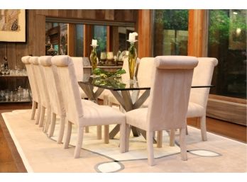 Set Of 10 Ultrasuede  Roll Back Parson Chairs