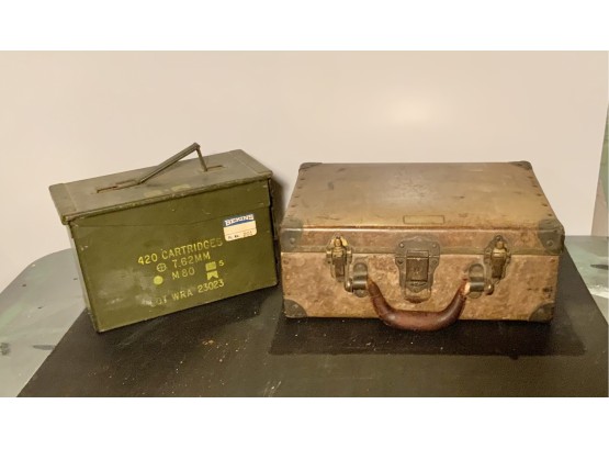 Antique Suitcase & Army Ammo Box 420 Cartridges