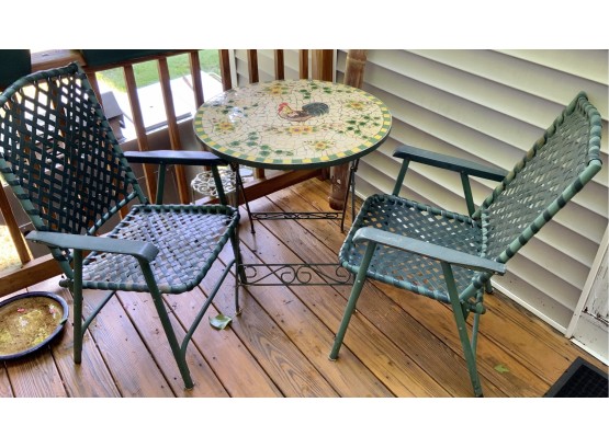 Mosaic Rooster Tile Table & 2 Chairs