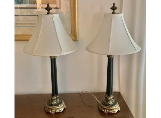 Pair Metal And Brass Lamps