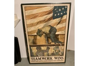 Antique WW1 Homefront Poster ~Teamwork Wins ~ 1917 Hibberd V.  B.  Kline