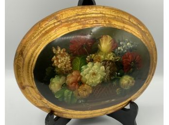 Hand Painted Flower Basket On Wood