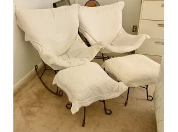 Pair Of Chicago Textile Puff Rocking Chairs By Howard Elliot