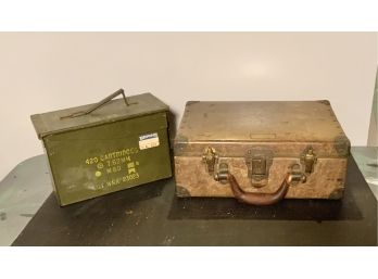 Antique Suitcase & Army Ammo Box 420 Cartridges