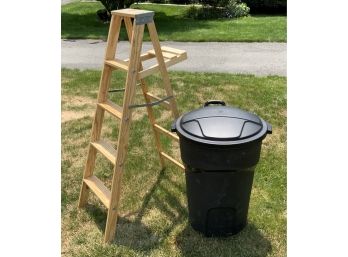 Rubber Maid Trash  Can  On Wheels & Ladder