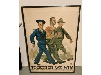 Antique WW1 Recruitment  Litho ~ Together We Win Poster 1918 ~W. F Powers Co.